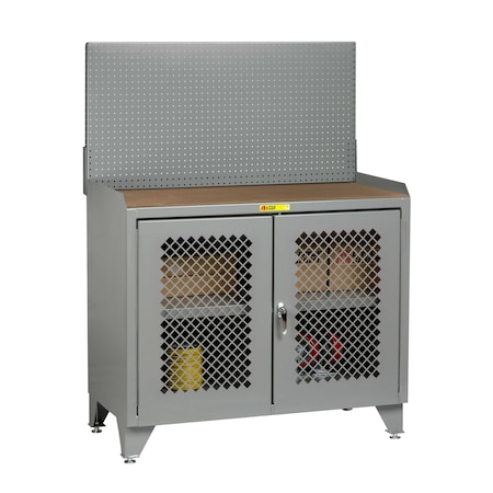 Little Giant Counter Height Bench Cabinet, 36"W, Perf Doors, Hardboard, Pegboard MHP3LL2D-2436PB